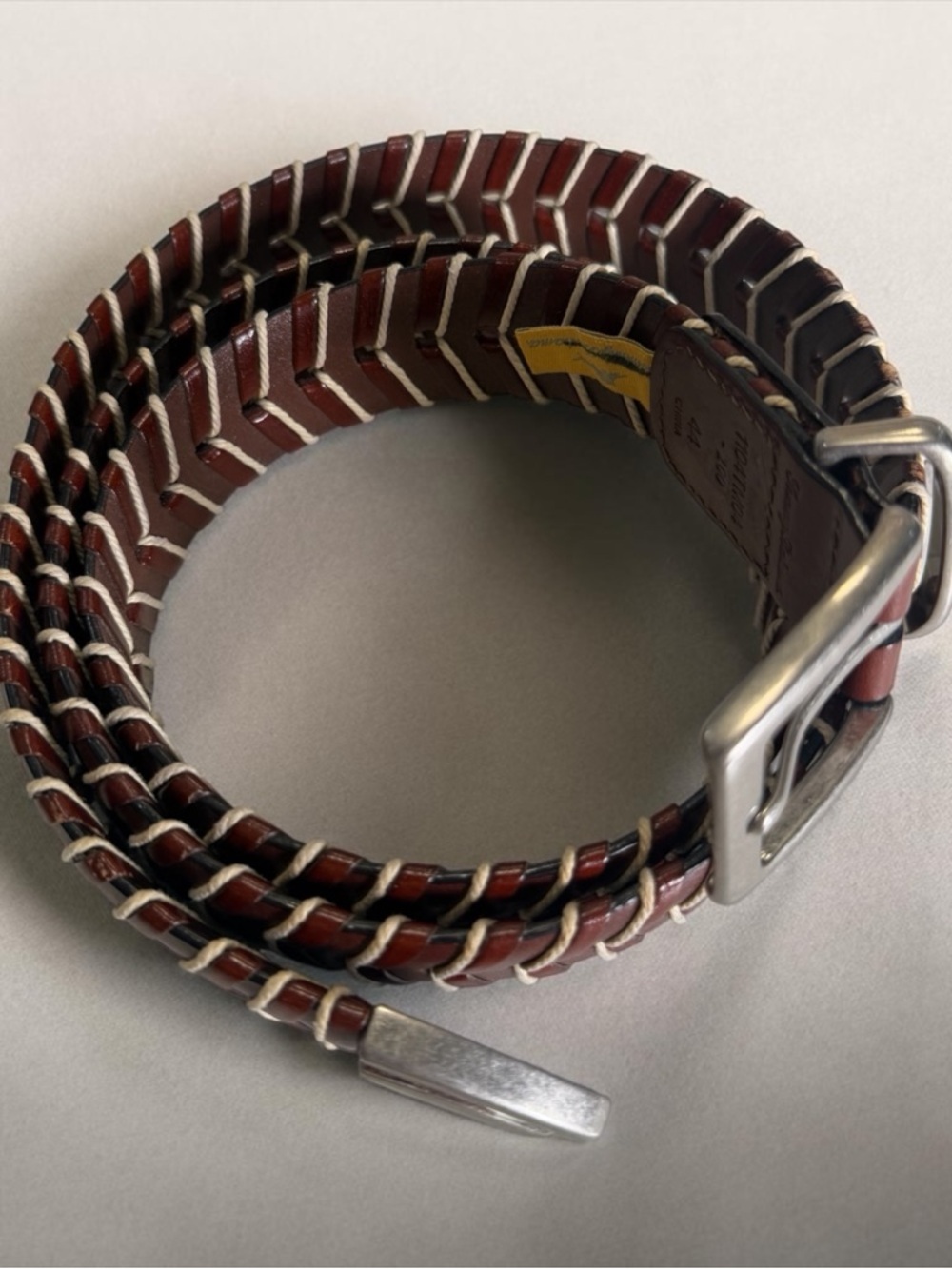TOMMY BAHAMA Men's Brown Braided Leather Belt Solid Brass Buckle Size 44 - Picture 6 of 11